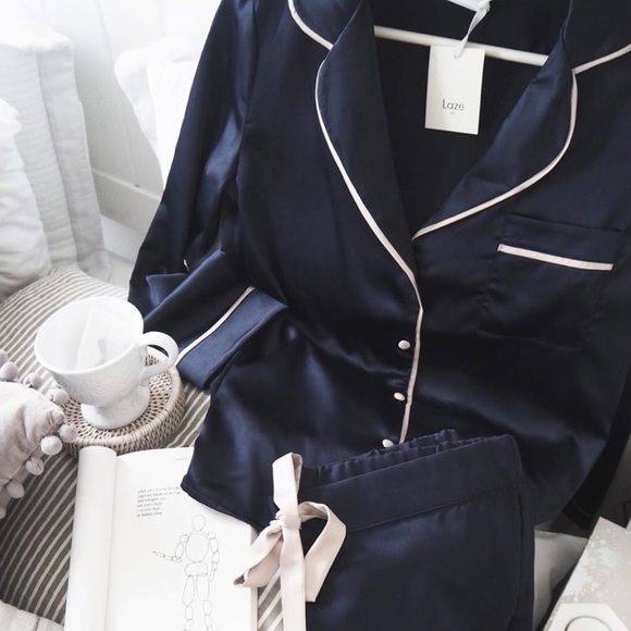 Blue Satin Pajama Pant Set - Picture 2 of 3